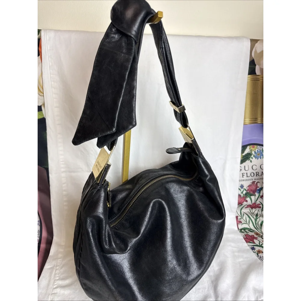 Badgley Mischka Black Leather Carina Hobo Shoulder Bag